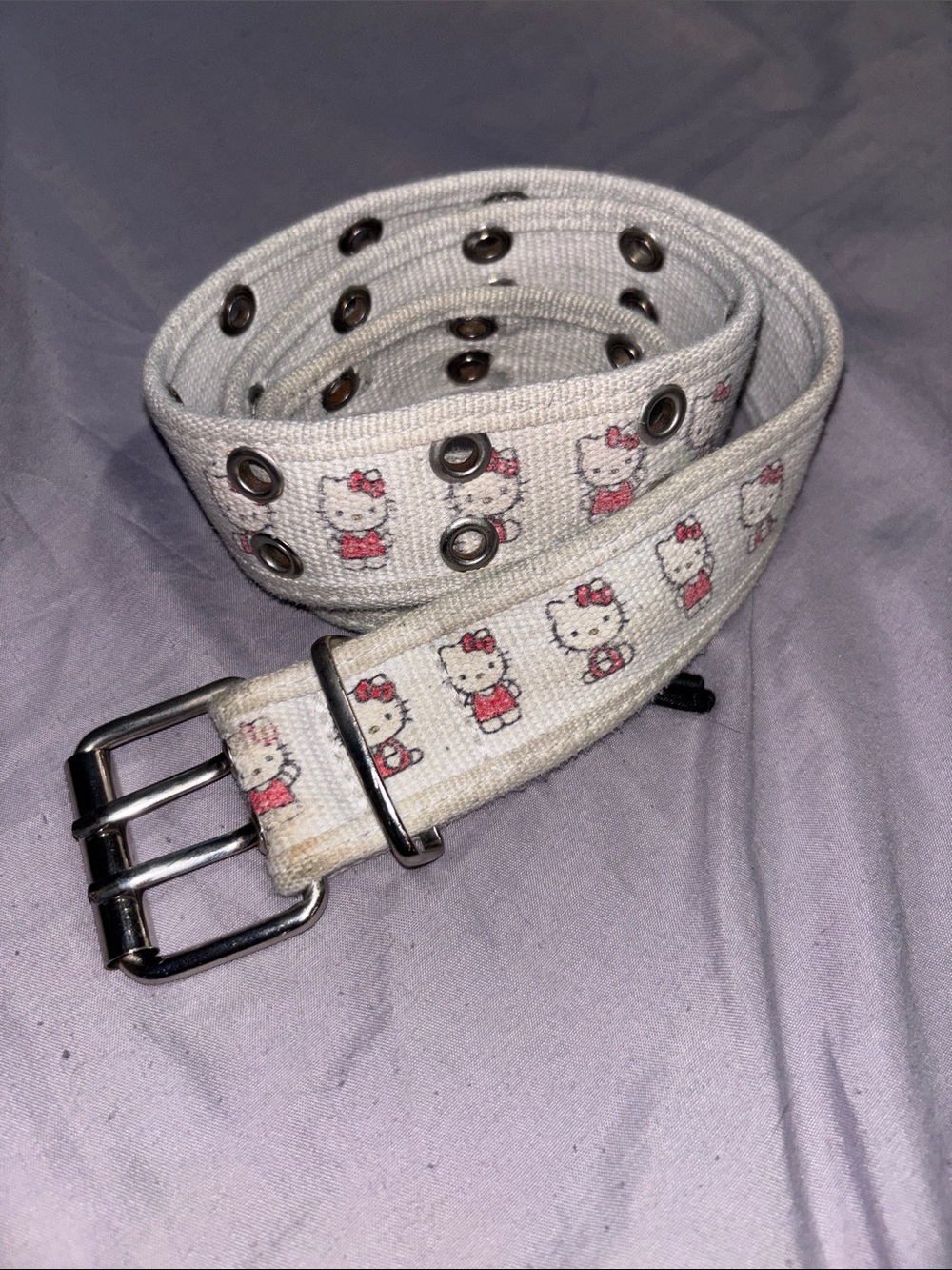 Hello Kitty White Canvas Belt with Pink Character Accents